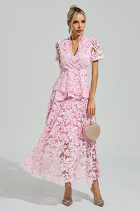 Dovarik Pink Embroidered Lace Set