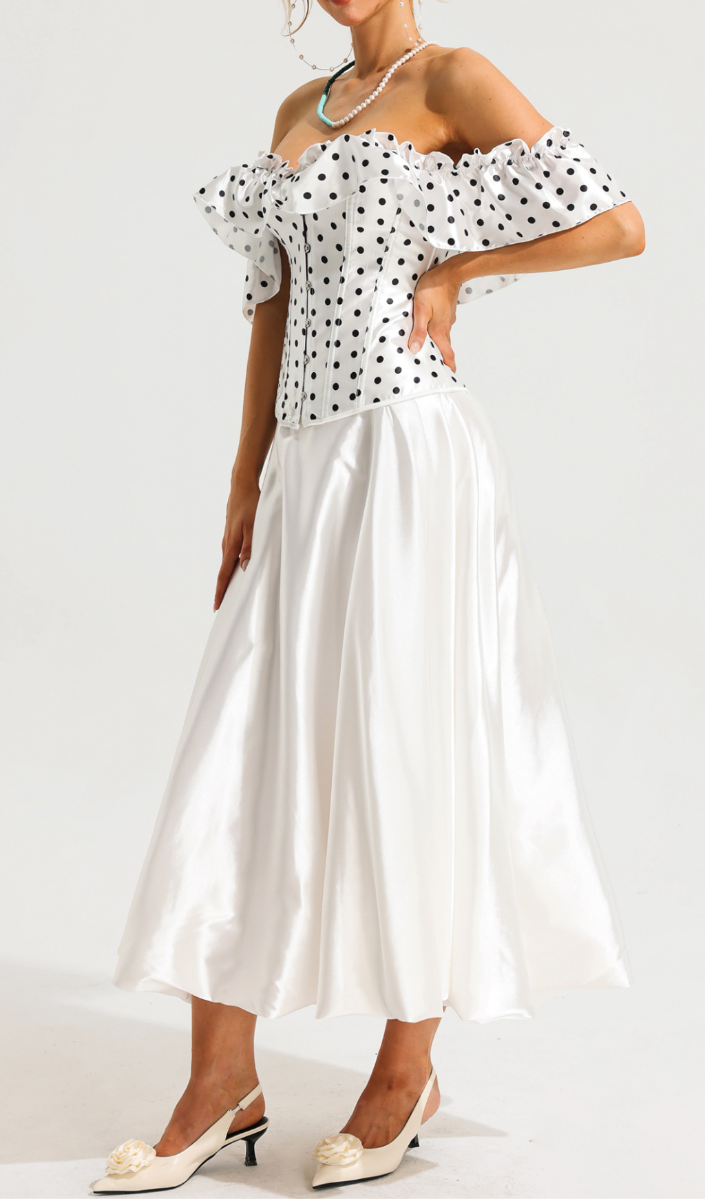 Dulcie Polka Dot Off-Shoulder Corset