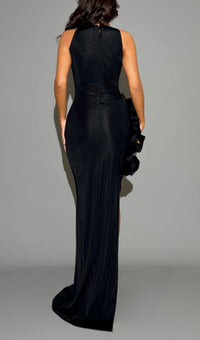 Baxter Halter Flower Slit Maxi Dress