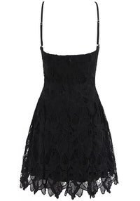 Lequoia Floral Crochet A Line Dress Black