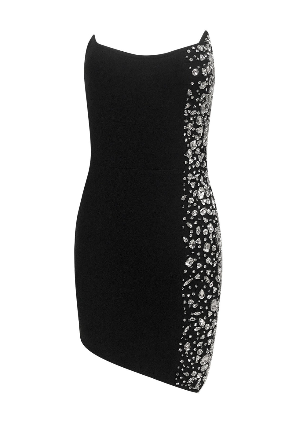 Shawnette Strapless Crystal Side Mini Dress In Black