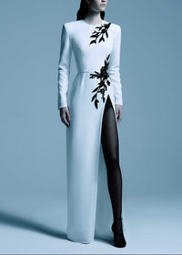 Ferdy Long Sleeve Floral Detail Maxi Dress In White