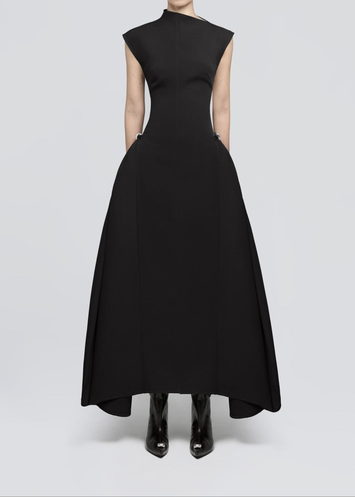 Quintus Sleeveless Irregular Hem Maxi Dress In Black