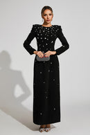 Bethel Long Sleeve Crystal A Line Maxi Dress In Black
