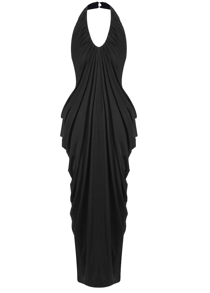 Ferdowsi Halter Draped Design Maxi Dress In Black