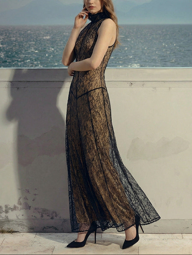 Cyalith Lace A Line Maxi Dress In Black