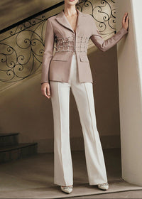 Ronda Pearl Crystal Blazer In Nude