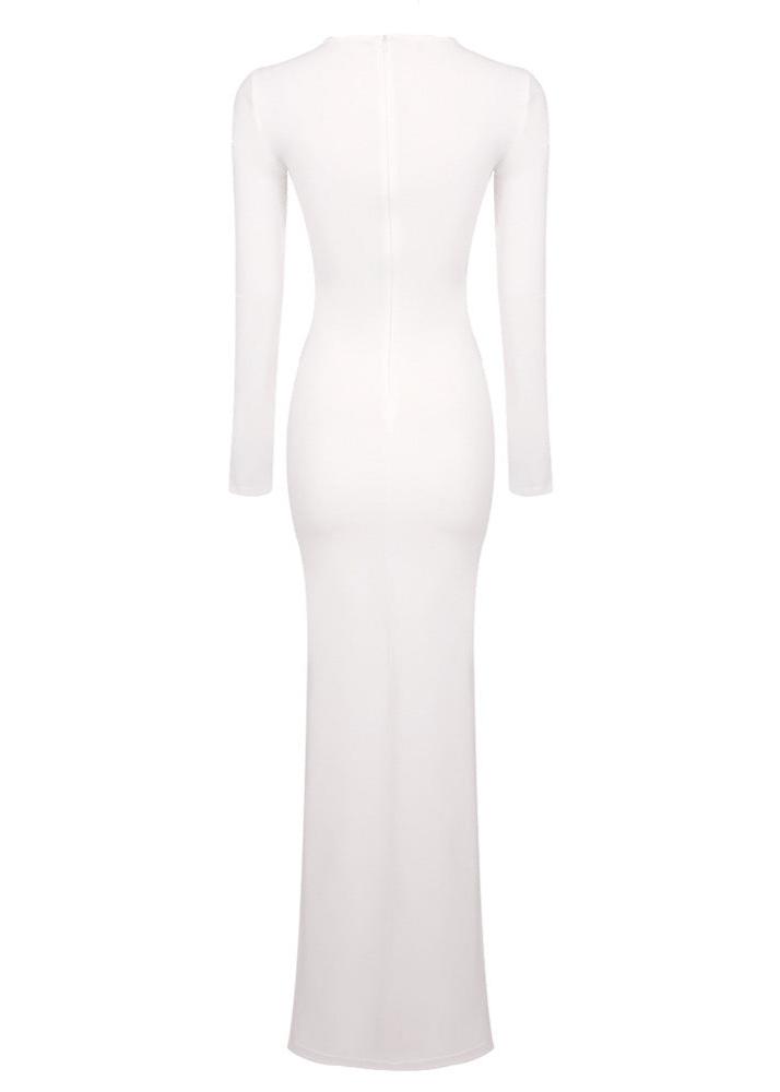 Simran Round Neck Ribbon Knot Maxi Dress In White