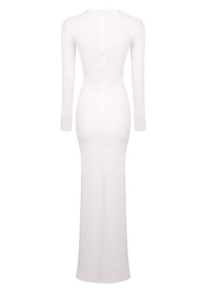 Simran Round Neck Ribbon Knot Maxi Dress In White