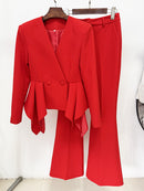 Nero Ruffled Blazer Pants Set In Red