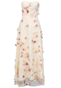 Marija Strapless Floral Corset Maxi Dress In Ivory