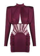 Geotra Long Sleeve Lace Corset Mini Dress In Burgundy