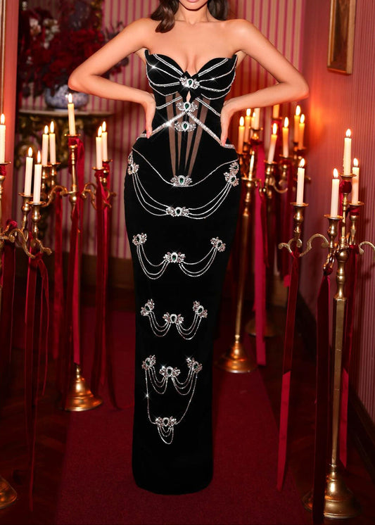 Latika Strapless Embellished Maxi Dress In Black