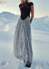 Jonix Mesh Tassel Sequin Long Skirt Set