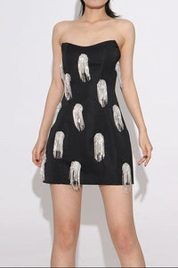 Wrythas Sleeveless Diamond Tassels Mini Dress In Black