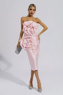 Malia Floral Strapless Midi Dress In Pink