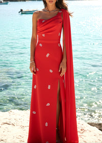 Vazvara One Shoulder Crystal Detail Maxi Dress In White