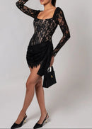Taldrex Long Sleeve Lace Insert Corset Mini Dress In Black