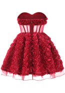 Osorio Strapless Floral Corset A Line Mini Dress In Red
