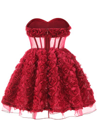 Osorio Strapless Floral Corset A Line Mini Dress In Red