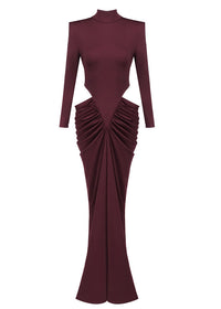 Gneissa Long Sleeve Cutout Draped Maxi Dress In Wine Red