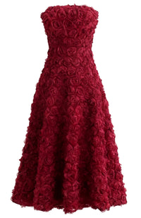 Ionocraft Strapless Floral A Line Midi Dress In Red
