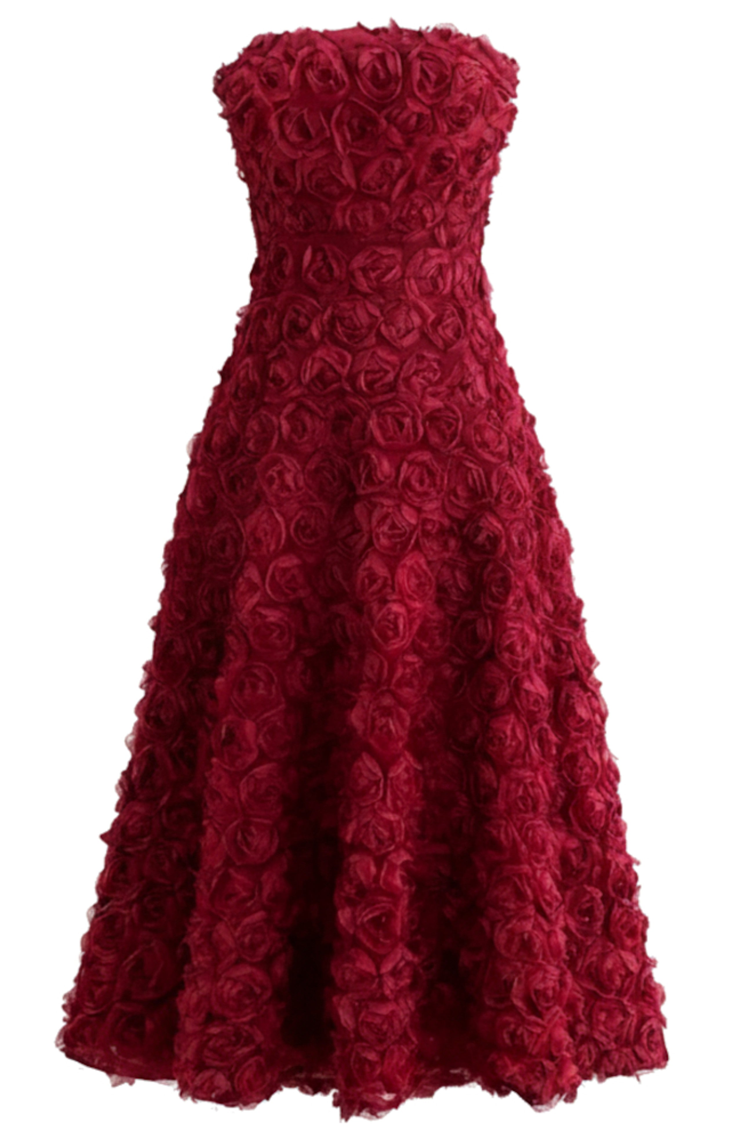 Ionocraft Strapless Floral A Line Midi Dress In Red