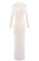 Heyren Long Sleeve Structured Lace Maxi Dress In White