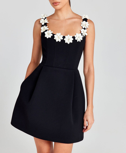 Jabez Flower Embellished Mini Dress In Black