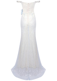 Daxara Crystal Floral Sequin Maxi Dress In Light Blue