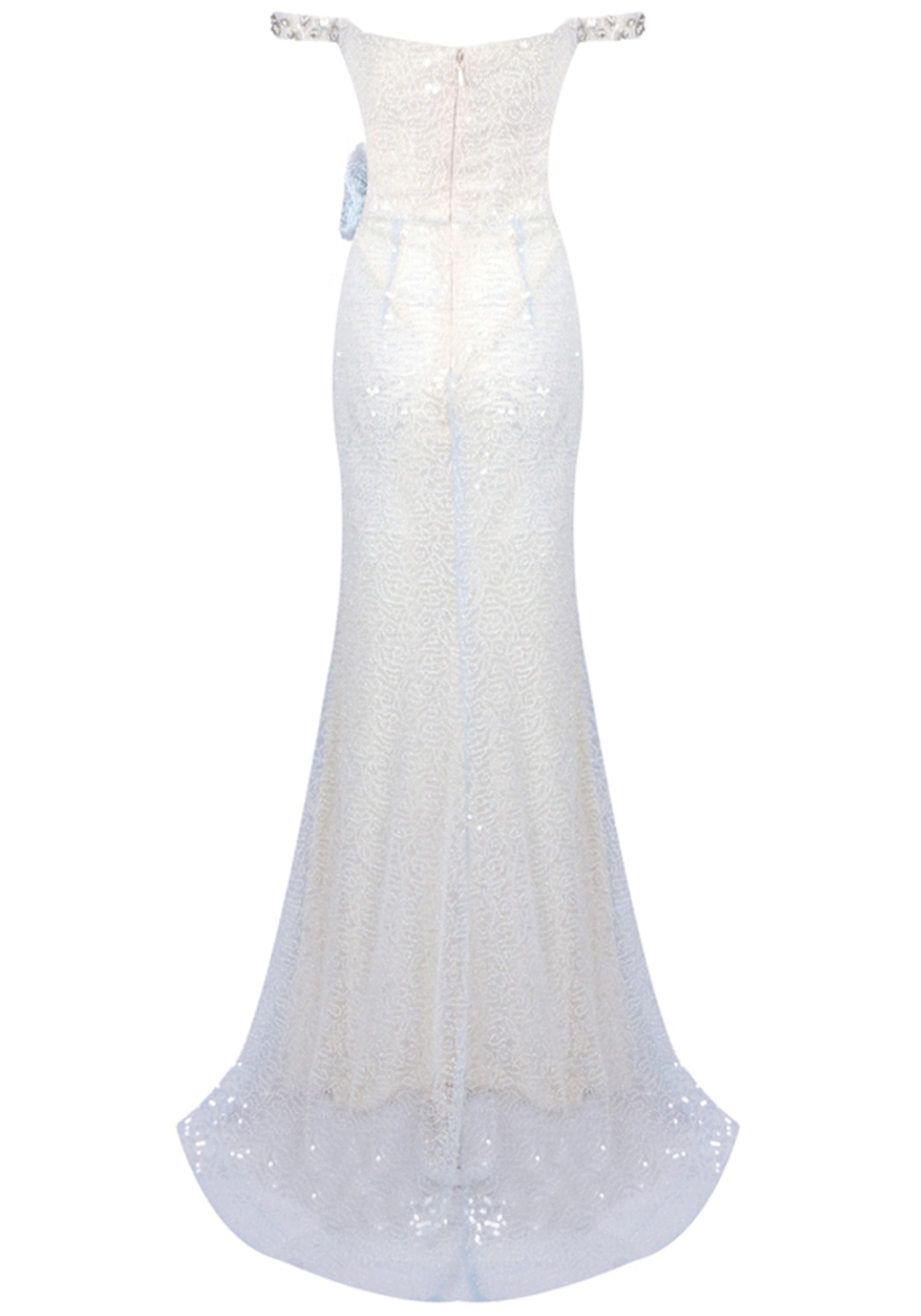 Daxara Crystal Floral Sequin Maxi Dress In Light Blue