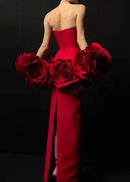 Baeluna Strapless Floral Detail Maxi Dress In Red