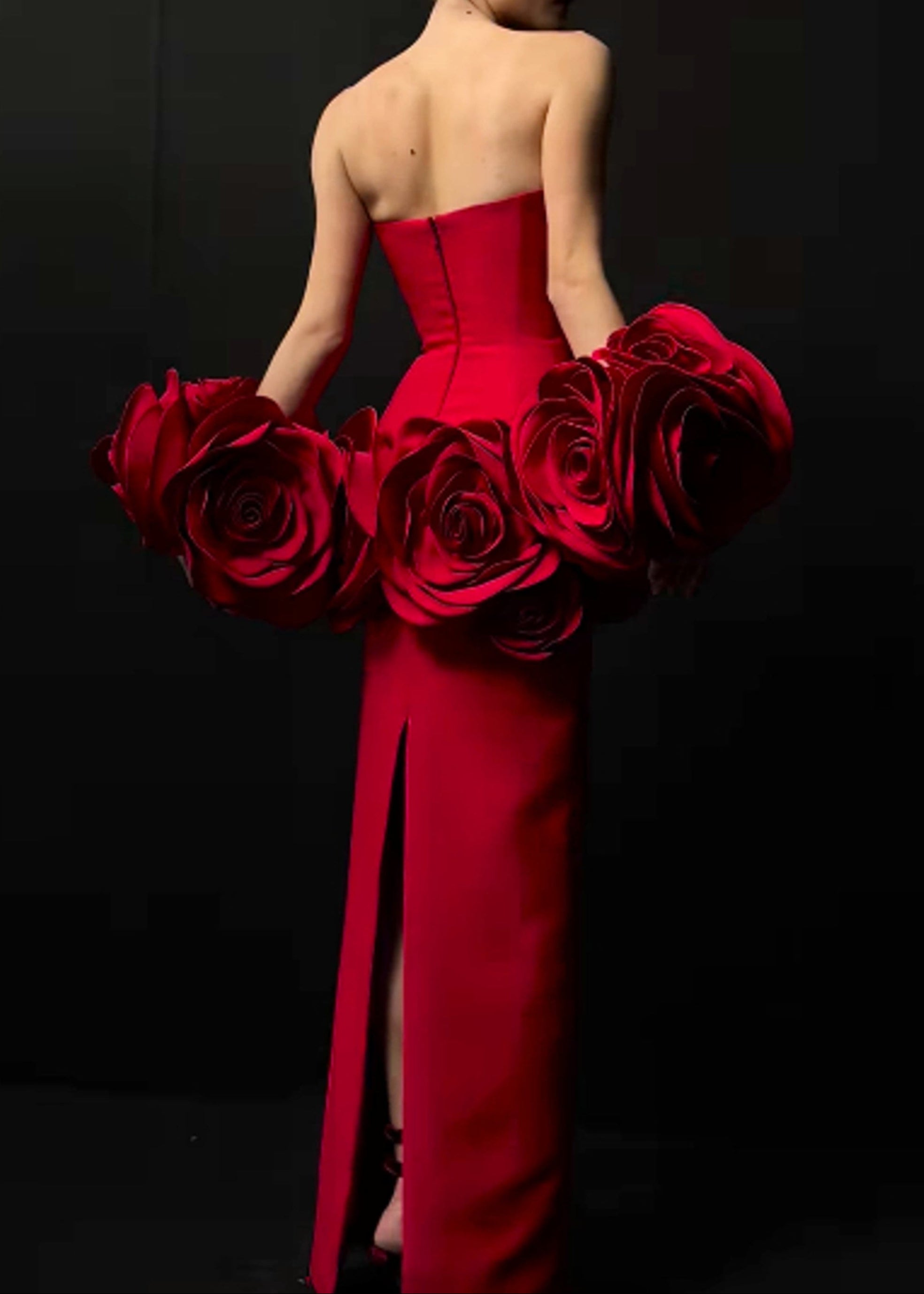 Baeluna Strapless Floral Detail Maxi Dress In Red