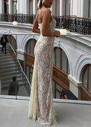 Dianthe white floral lace mesh maxi dress