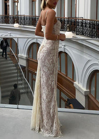 Dianthe white floral lace mesh maxi dress