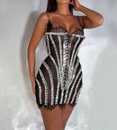 Myxal Crystal Lace Up Corset Mini Dress In Black