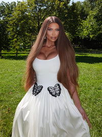 Uaelyvira Butterfly Detail A Line Midi Dress In White