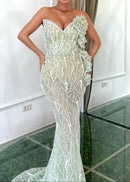 Jarrah Strapless Floral Sequin Maxi Dress In Green