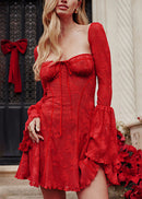 Laguna Square Neck Floral Mini Dress In Red