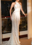 Ngendo Halter Lace Corset Maxi Dress In White