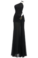 Galeon One Shoulder Draped A Line Maxi Dress In Black