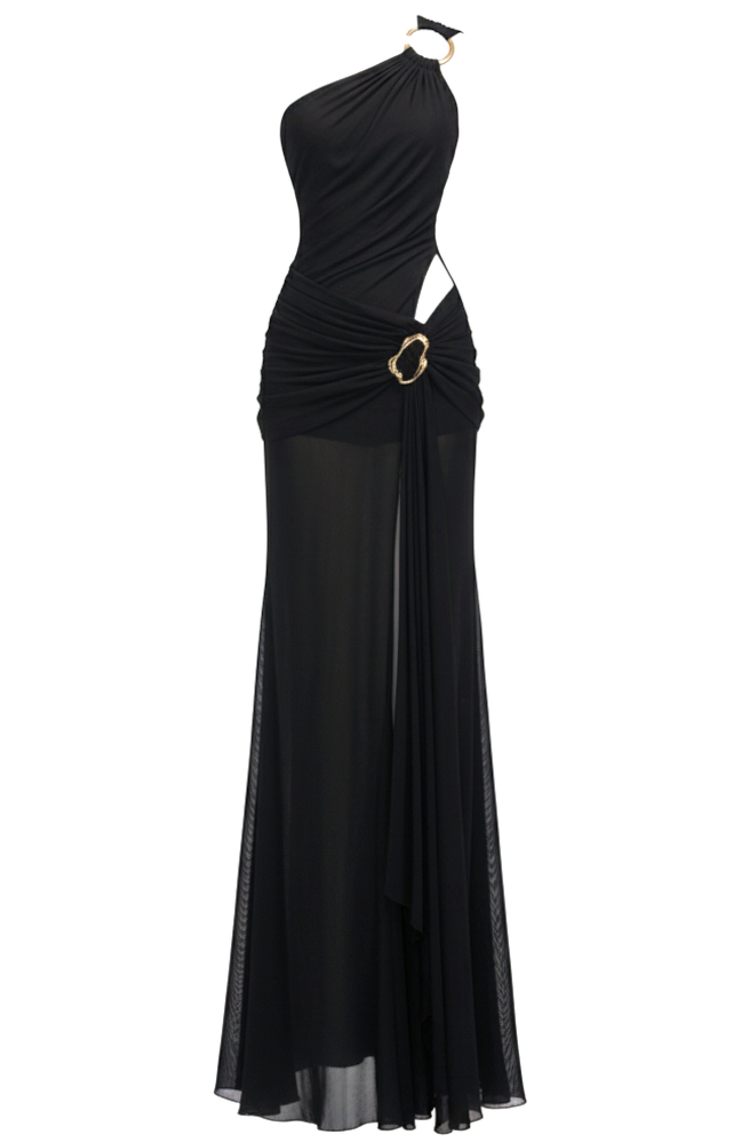 Galeon One Shoulder Draped A Line Maxi Dress In Black