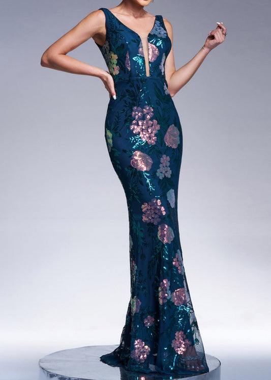 Tayne Sleeveless Sequin Print Maxi Dress In Dark Green