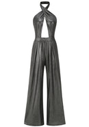 Aendria Halter Backless Jumpsuit In Grey