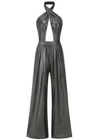 Aendria Halter Backless Jumpsuit In Grey