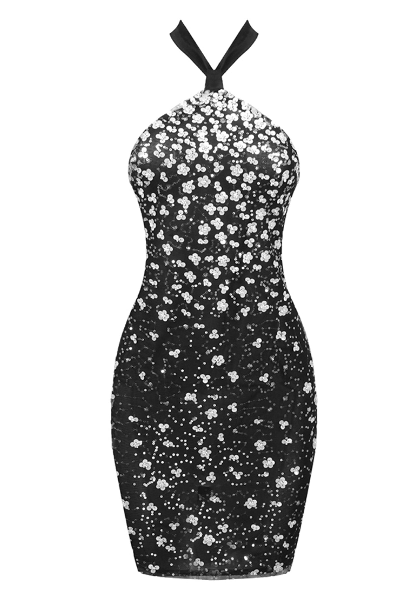 Eleri Halter Sequin Mini Dress In Black