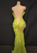 Elvynx High Neck Rhinestone Ruffle Maxi Dress