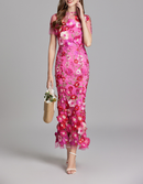 Chesley Floral Embroidery Mesh Fishtail Midi Dress In Pink