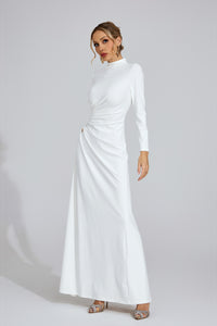 Calyx Long Sleeves Draped Detail Maxi Dress In White