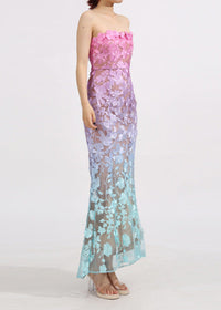 Jryxan Strapless Gradient Floral Maxi Dress
